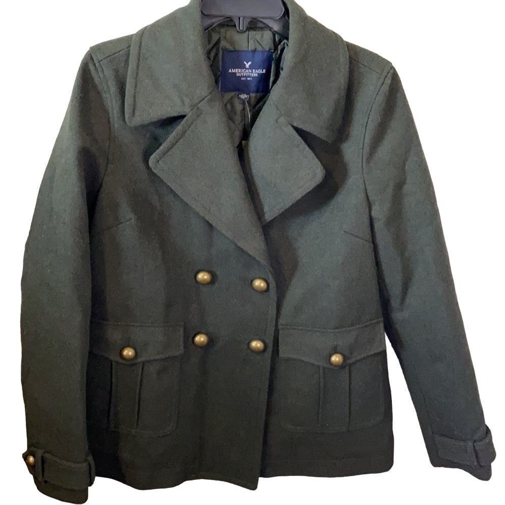 American Eagle 🦅 Army Green Wool Blend Military Coat NWT